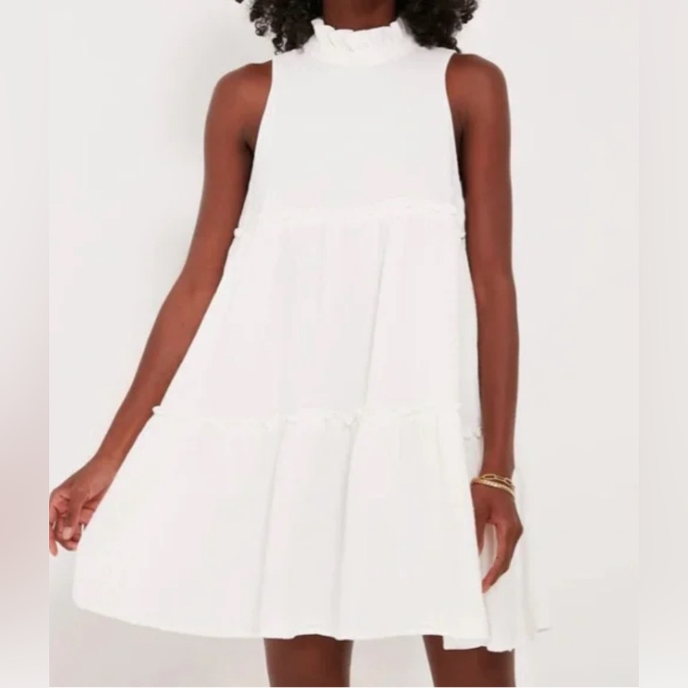 Pomander Place | NEW White Lightweight Gauze Morgan Mock Neck Mini Dress Size XL